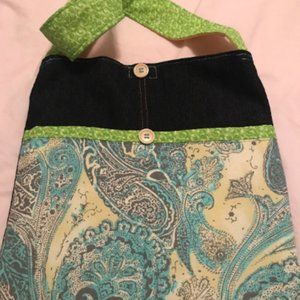 Paisley Jean Purse~Handmade~Denim~Green~Yellow